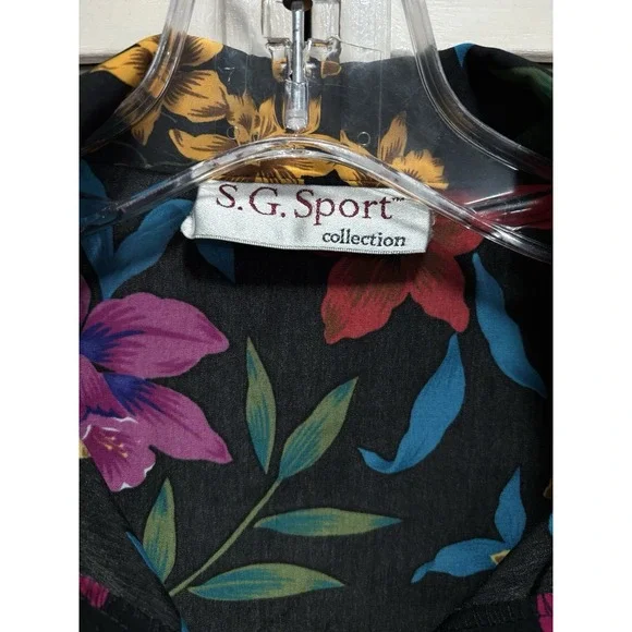 Vintage Colorful Floral S.G. Sport Chiffon Long Sleeve Button Up Blouse Size XL - Picture 3 of 6